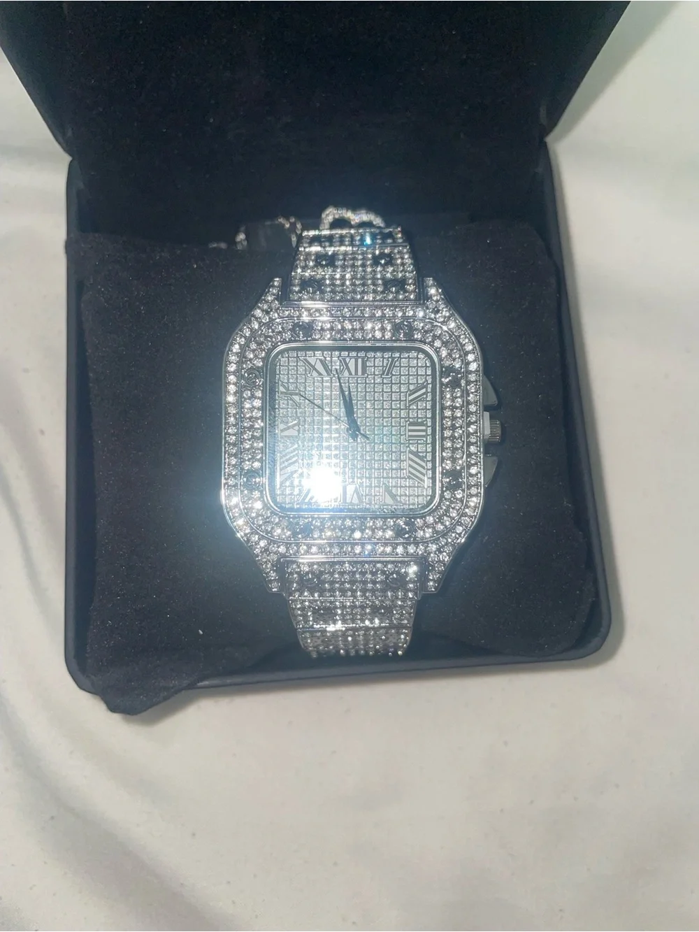 Silver Crystal-Studded Watch - Brand Unspecified